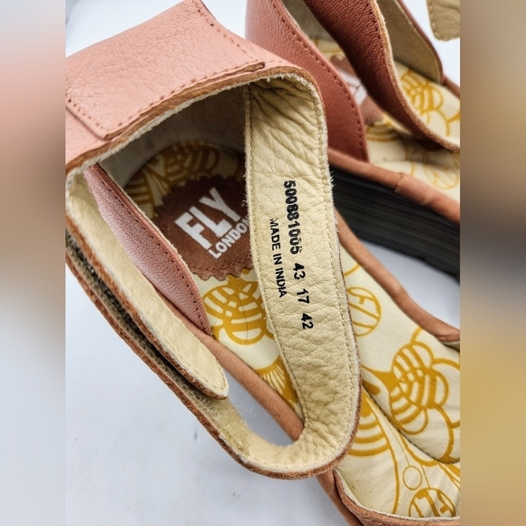 FLY London Perforated Leather Wedge Sandals In Pink and Grey Style Yake Size 10 - Picture 12 of 15